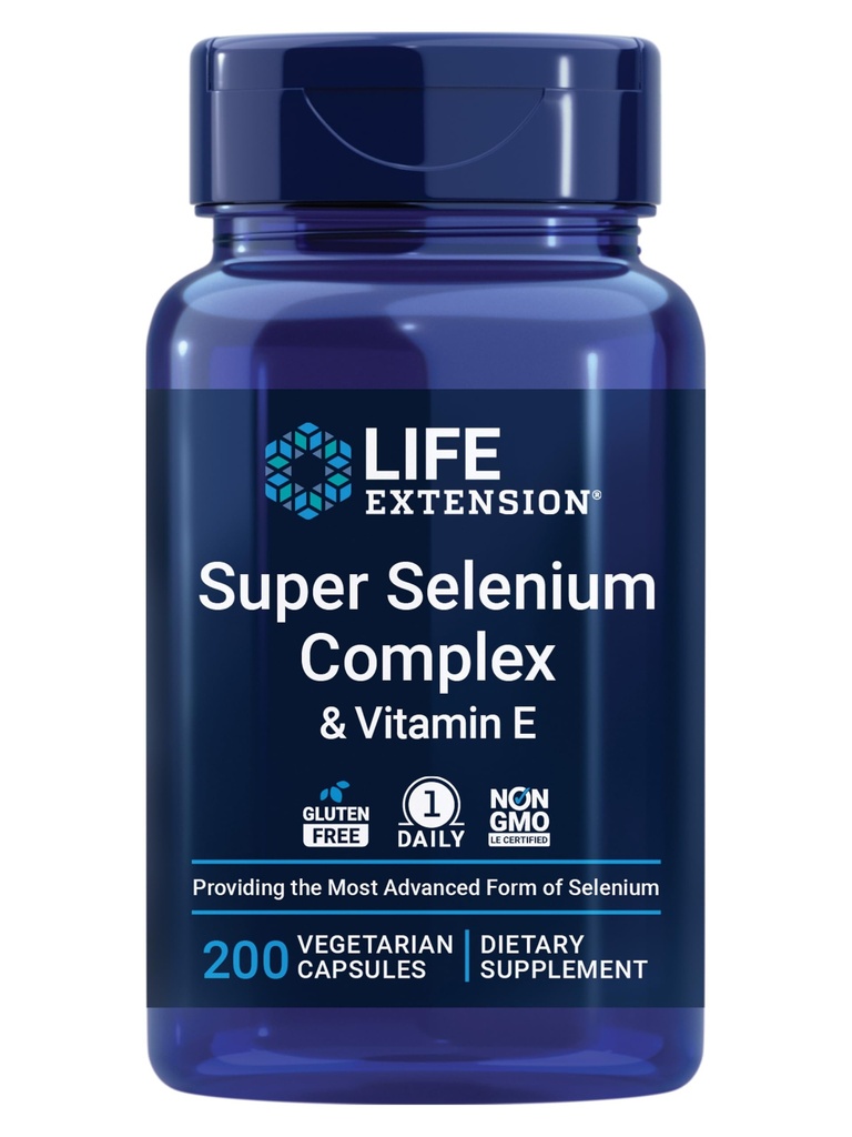 Life Extension Super Selenium Complex, 200 mcg - 3 Formy selenu, Vitamin E - Cellular Health & Longevity Support - Gluten- Free, Non- GMO, Vegetariánské, 1 denně - 200 Kapsle