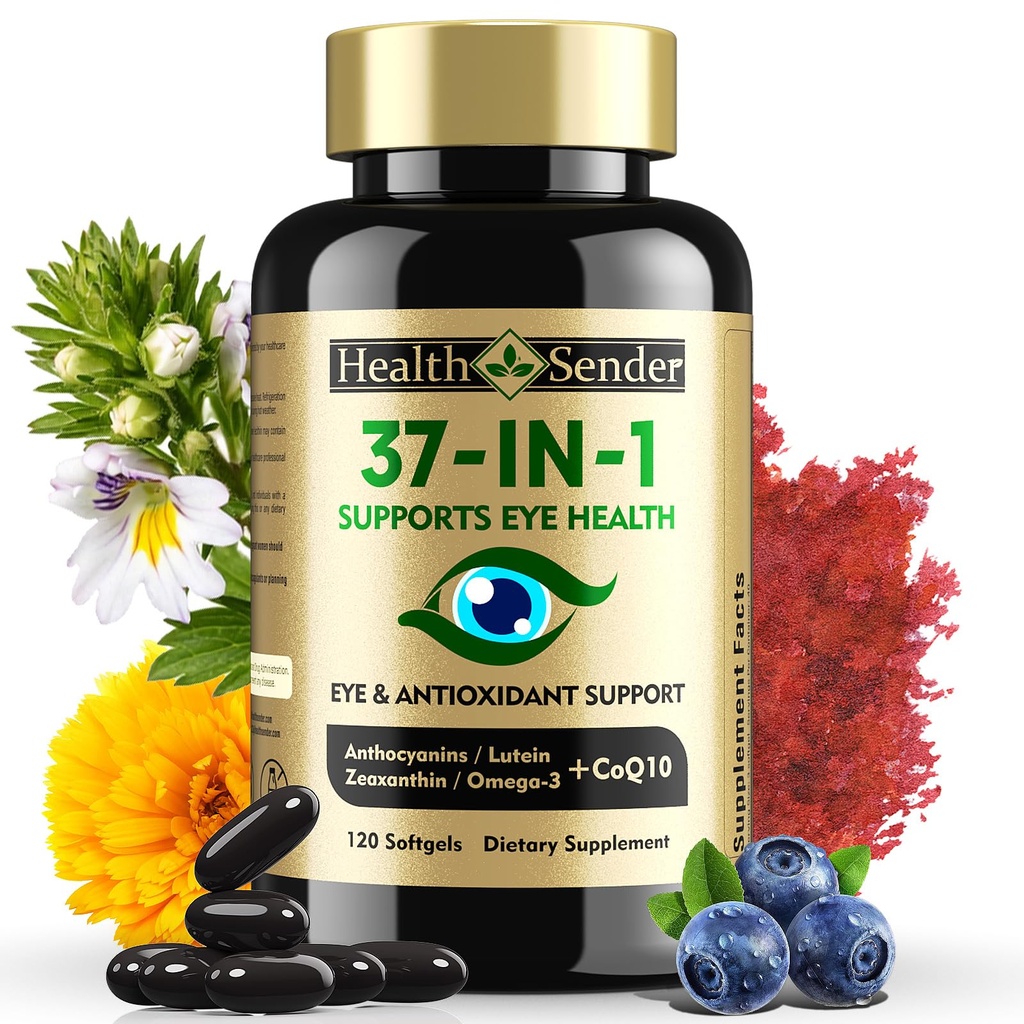 37 v 1 Eye Vitamíny s Lutein a Zeaxanthin dodatek - Oční dodatek s CoQ10, Omega33, Minerály Oční Zdraví Podpora pro dospělé a seniory, Denní Vision dodatek, 120 Černé ponožky