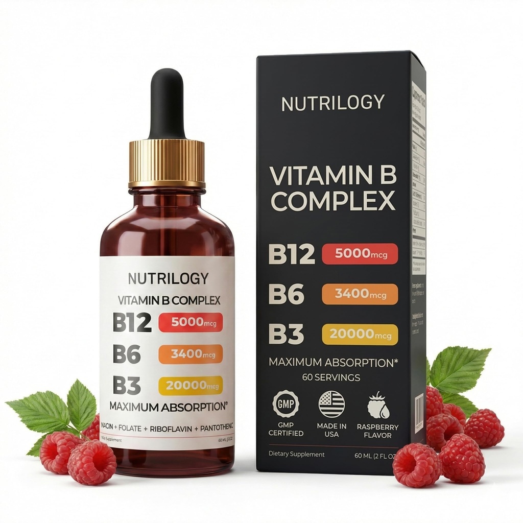 Vitamin B Complex pro muže a ženy - Riboflavin B2, B3, B5, B6, B12 CLAS124; B-Complex dodatek - Nerve Pain, Energy, Brain & Heart Support - Vyrobeno v USA, 60 Služeb