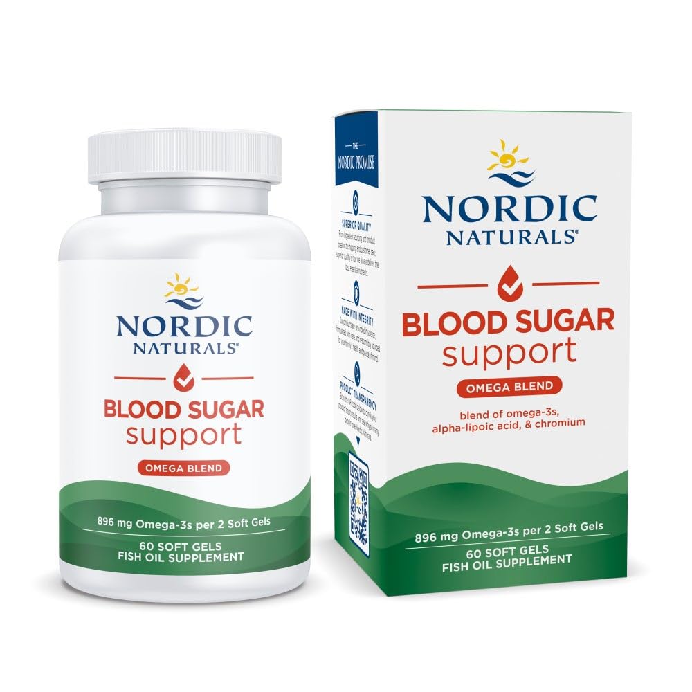 Nordic Naturals Omega Blood Sugar, Lemon - 60 Soft Gels - 896 mg Omega33 + Alfa- Lipoová kyselina & chrom - Metabolismus - Non- GMO - 30 Služební cesty
