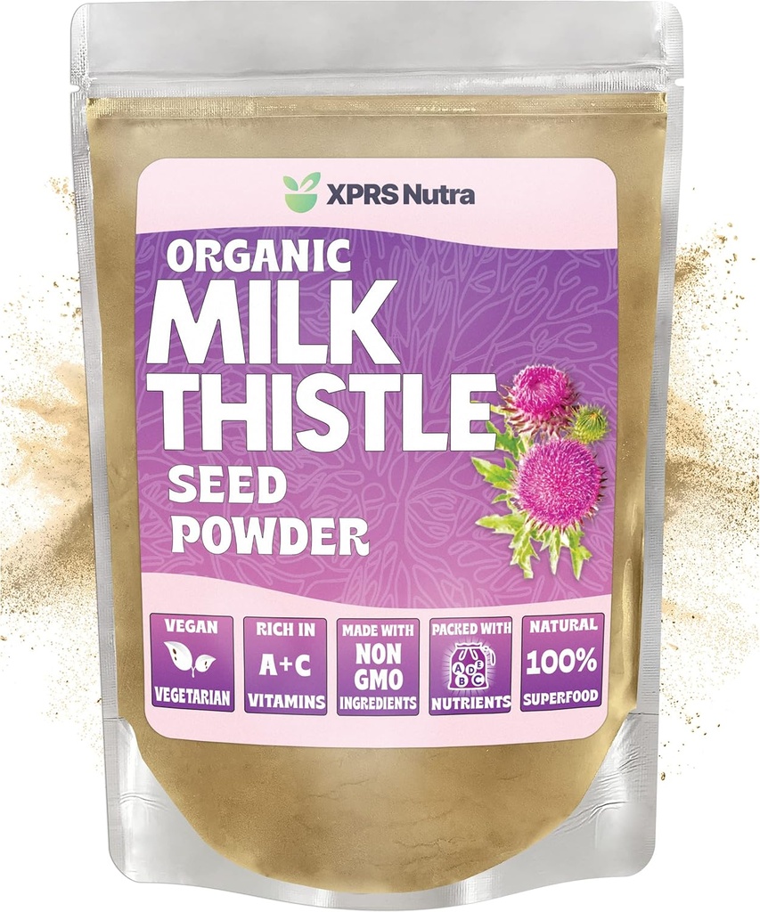 XPRS Nutra Organic Milk Thistle Seed Powder - Premium Milk Thistle Powder Rich in Silymarin and Antioxidants - Milk Thistle Seeds Support Jacob Health - Vegan Friendly Milk Thistle Organic (8 Ounce)