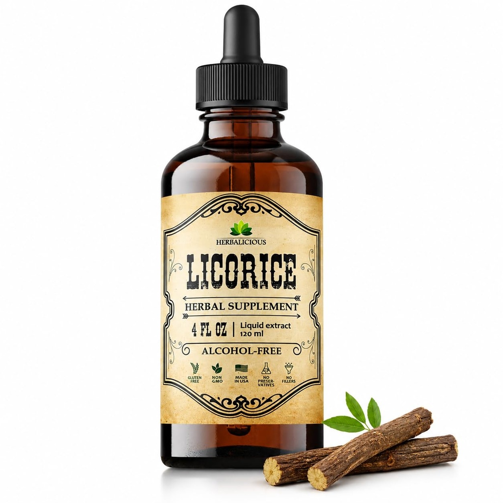 HERBALICOUS Licorice Root Extract (Glycyrrhiza glabra) - Organic Liquid Herbal Extract, 4 fl oz - Vegan, Non- GMO, gluten- Free