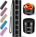 Hliníkový cestovní pilulka Organizátor, Týdenní Kovová pilulka Pouzdro, Držák pilulek, Moisture Proof Vodotěsný Denní Pill Box 7 Day, Velký Pill Kontejner na držení vitaminů, Léky, Příslušenství Black Knurling