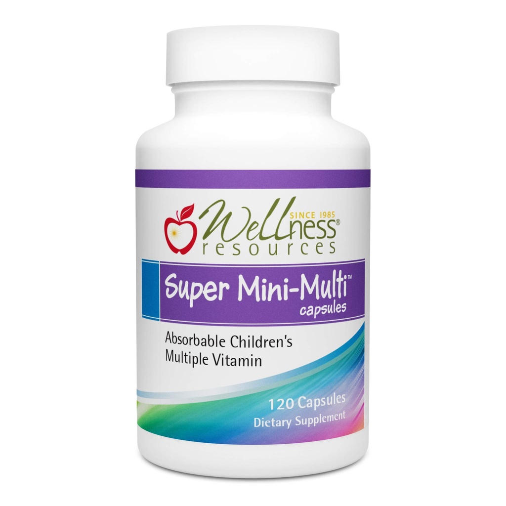 Super Mini- Multivitaminové kapsle pro děti s methylfolátem, methyl B12 a vitamíny koenzymu B pro růst, soustředění, zdraví mozku (120 kapslí)