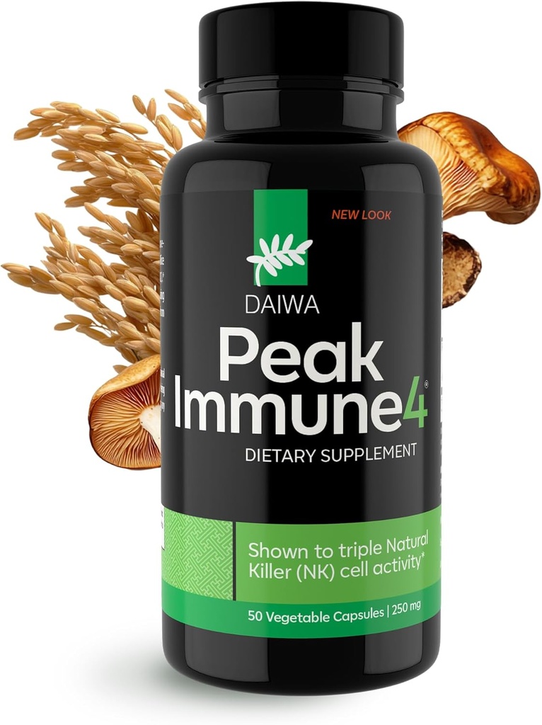 Daiwa PeakImmune4 ® - Doplněk pro imunitní podporu dospělých s rýžovými otruby Arabinoxylanem Compound (RBAC) a enzymem ze Shiitake Houba - 50 Kapsle