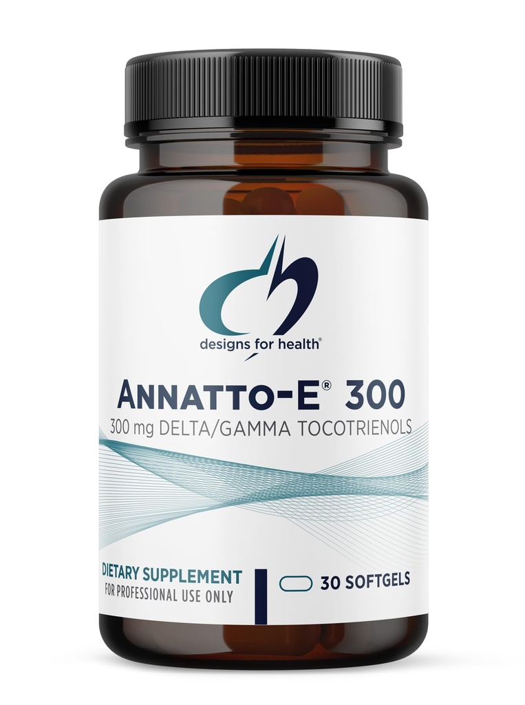 Design pro zdraví Annatto-E 300 mg Tocotrienoly - DeltaGold vitamin E Complex Dodatek s Delta + Gamma Tocotrienols - Kardiovaskulární, Zdravé stárnutí + Antioxidant Support - Non- GMO (30 Softgels)