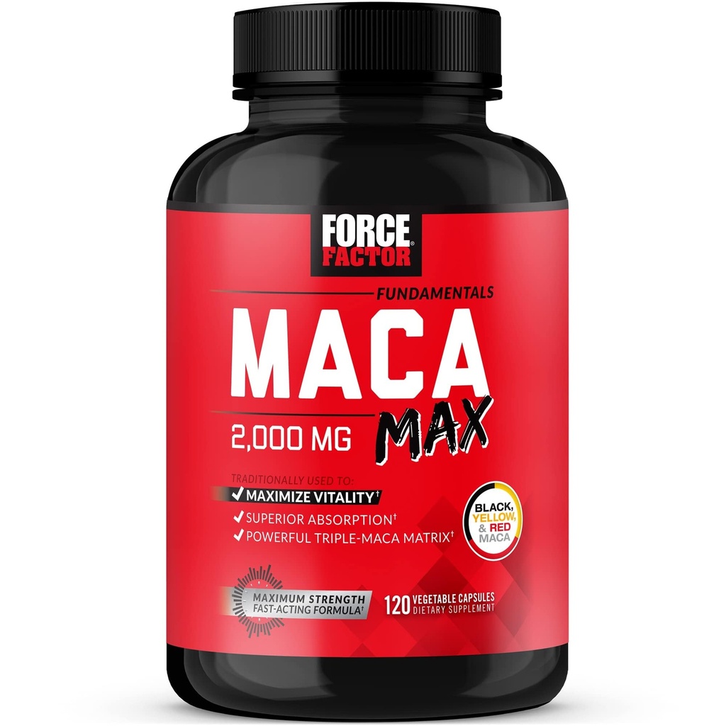 Síla faktor Maca Max, Maca kořenové kapsle k maximalizaci vitality & výkon, Vyrobeno s Black Maca, Red Maca, & Žlutý Maca prášek, Maca kořenový prášek, 2000mg, 120 Kapsle