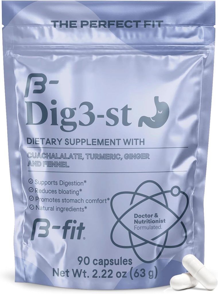 B-FIT Digestivní Bylinný dodatek - Zázvor kořenová, kurkuma, fenykl a Cuachalalalát - 60 Kapsle - 100% přírodní vzorec pro snadné trávení & Žaludek Comfort - Použití před jídlem