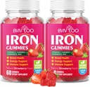 2 Pack Vegan železné gumy pro dospělé a děti - s vitaminem C, A, B-komplex, folát, zinek, a biotin - pro Blood Building & Energy Support, 120 Gummies