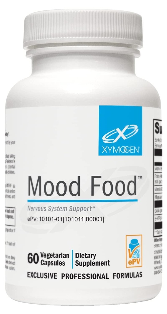 XYMOGEN Mood Food - Nervový systém, Relaxation & Mood Supplement - Folát, B12, B6 s hořčíkem, 5-HTP & GABA dodatek - Vegan & Non- GMO (60 Kapsle)
