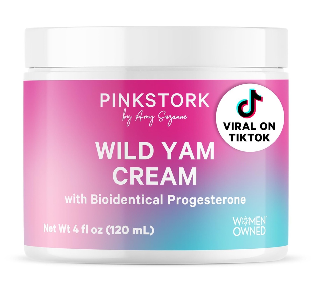 Pink Stork Wild Yam Cream - Natural Hormon Balance for Women - PMS, Plodnost, Perimenopauza, Menopauza - Bioidentický krém - Nevonící, 4 oz