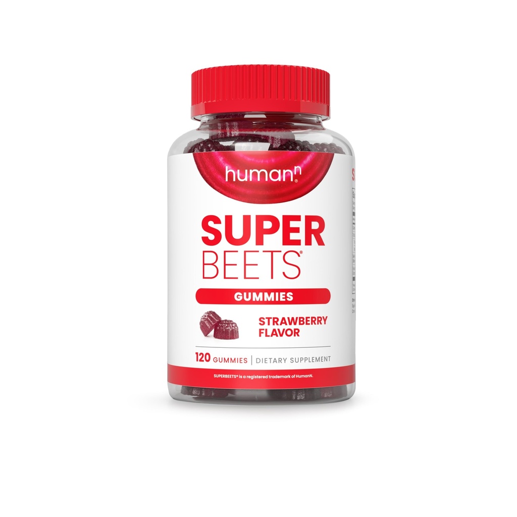 HumanN SuperBeets Strawberry Heart Gummies - Beetroot & Grape Seed Extract, 120 Počet