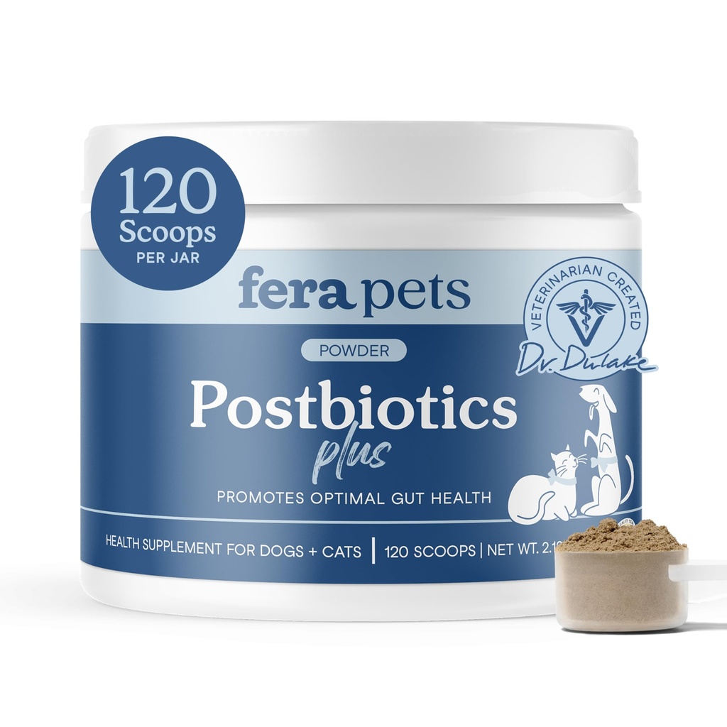 Fera Domácí zvířata Postbiotika Plus Prebiotika pro psy a kočky - s kluzkou Elm - Promotes Optimální stravitelné zdraví a zánětlivá odpověď - Zvyšování imunity - 120 Scoops
