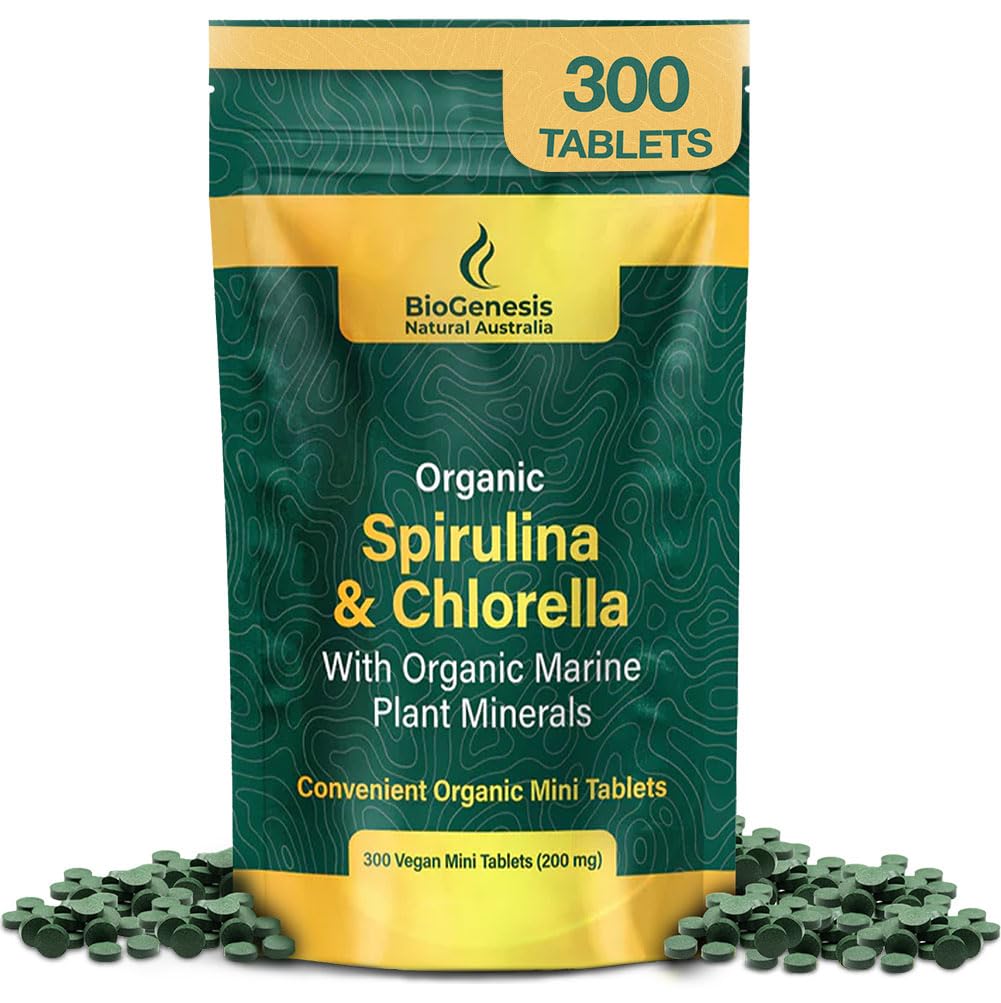 Biogenesis Organic Spirulina, Chlorella & Marine Plant Minerals - 300 Počet (200 mg)