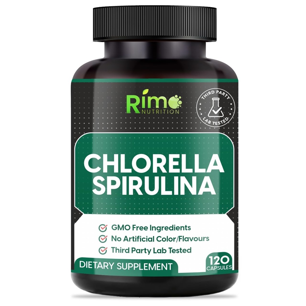 Lab Testováno Spirulina a Chlorella Kapsle 1000 mg per Servin- Purest Non- Ozářené modré zelené řasy - Nejlepší syrové Vegan Protein - Green Superfood