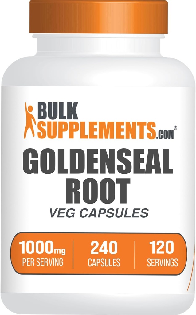 BulkSupplements.com Goldenseal Root Capsules - Bylinný dodatek, Sourced from Golden Seal Root - Vegan & Gluten Free, 1 kapsle per Serving, 240 Veg Kapsle (Balení po 1)