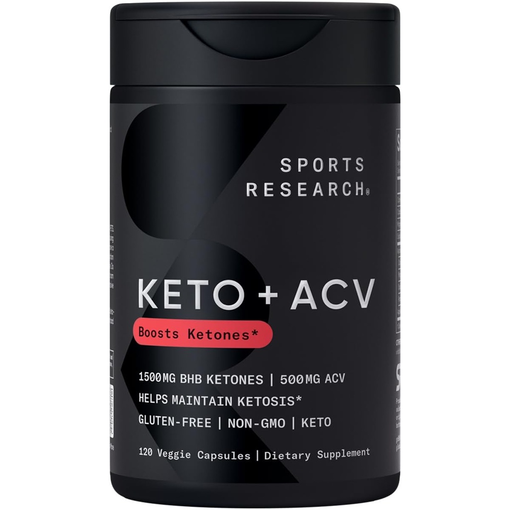 Sports Research ® Keto Plus ACV Kapsle - Dietní podpora 500 mg jablečného octa a 1500mg goBHB ® Exogenous Ketones - Gluten Free & Keto Certified - 120 Veggie Kapsle