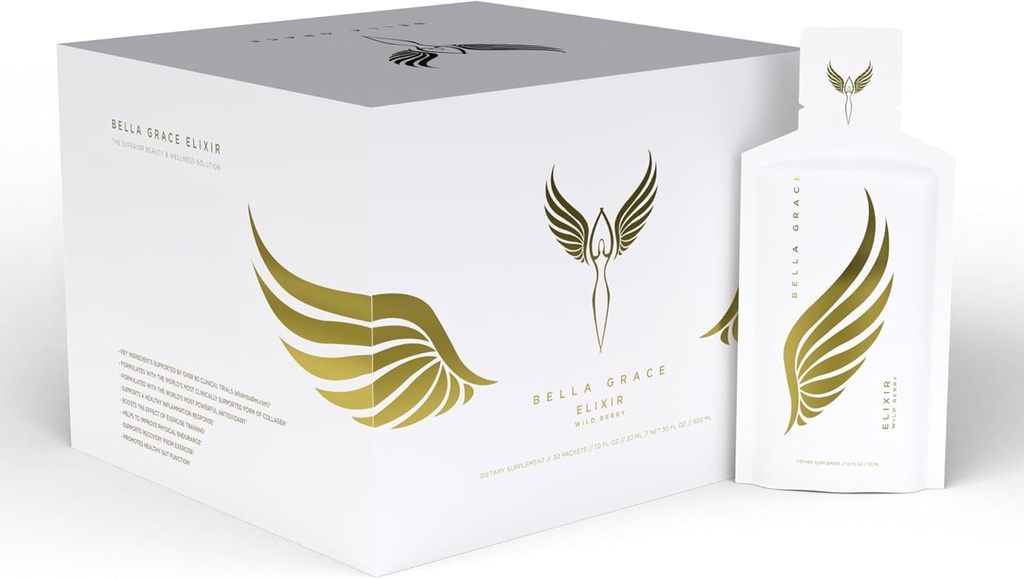 Bella Grace Elixir Collagen Peptides dodatek pro péči o pleť a zdraví s Verisol Collagen, AstaReal Astaxanthin, a Cat 's Claw, Podporuje Collagen Regeneration, Antioxidant Protection, 30 Služeb