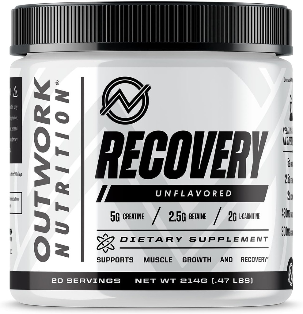 Outwork Nutrition Post Workout Recovery Powder - Creatine Monohydrát, KSM- 66 Ashwagandha & Tart Cherry - Speeds Recovery, Eases Senity - Creatine Powder for Men & Women, Neochucený, 240 Gr