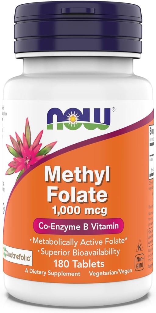 Nyní doplňky, methyl folát 1000 mcg, metabolicky aktivní folát *, Co- enzyme B vitamin, 180 tablet