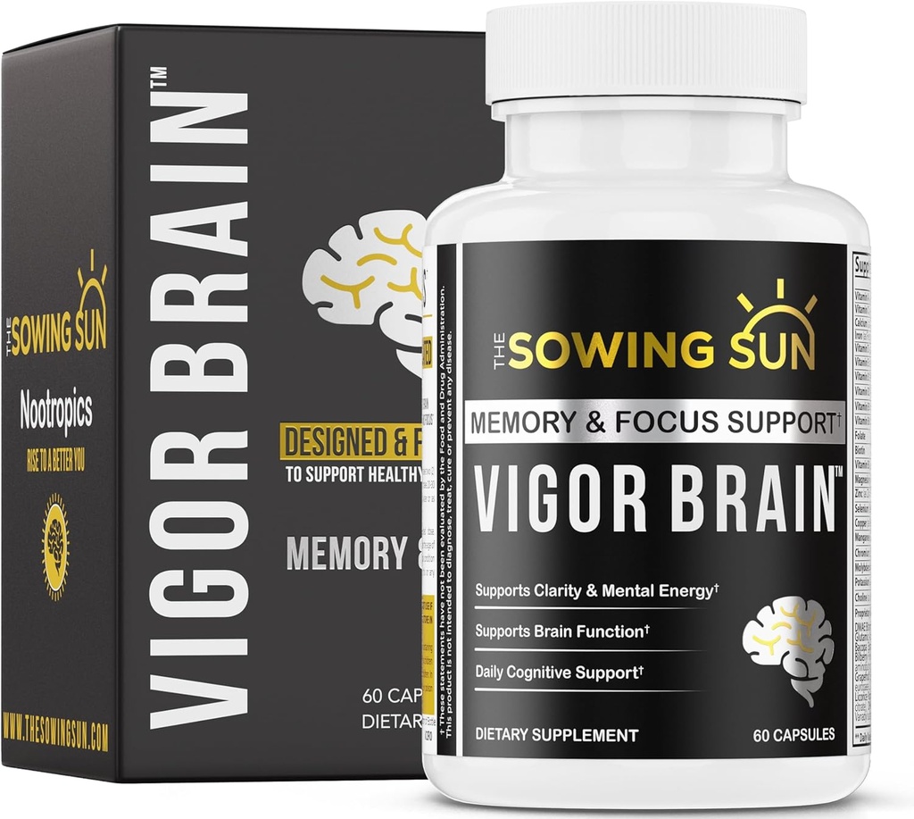 Vigor Brain Premium Nootropní dodatek - Koncentrace, Brain & Memory Support - Vyrobeno 40 unikátními nootropními složkami: DMAE, Choline, Fosfatidylserine, Bacopa Monnier & Huperzine A (1)