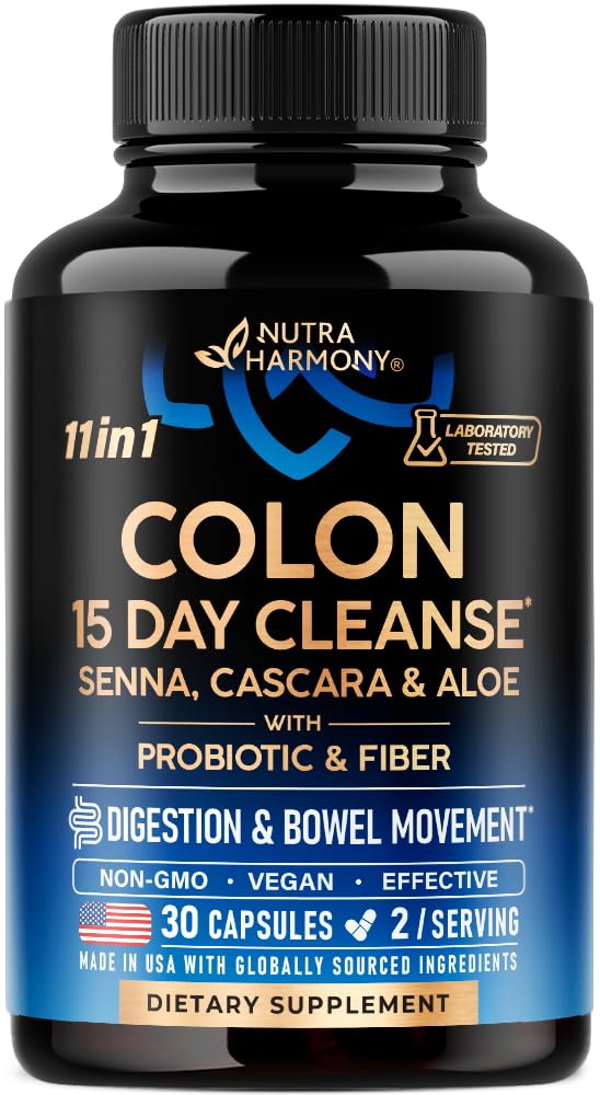 Colon Cleanse - 15 Day Cleanse pro ženy a muže - Senna credi124; Cascara cambogia cambogia 124; Probiotika & Fiber - Digestion & Detox - Defloating & Bowel Movement - Natural & Vegan - Made in USA, 30 Kapsle