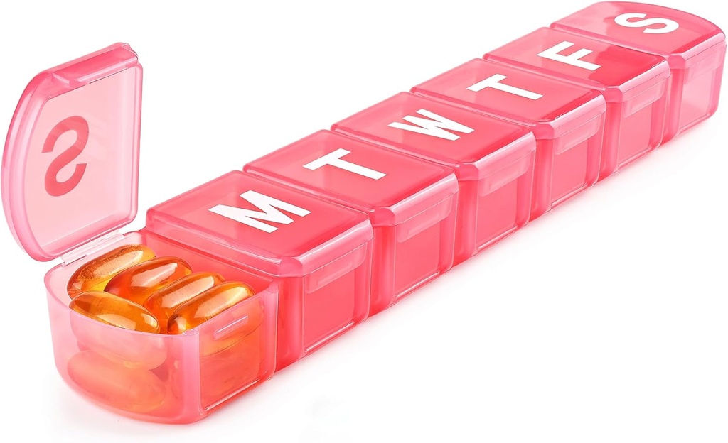 XL týdenní pilulkový pořadatel 7 den, MOLN HYMY Extra velký 1 týden Pill Dispenser Case, denní medicína Organizátor držet léky, vitamíny, rybí oleje a dodatek (Pink