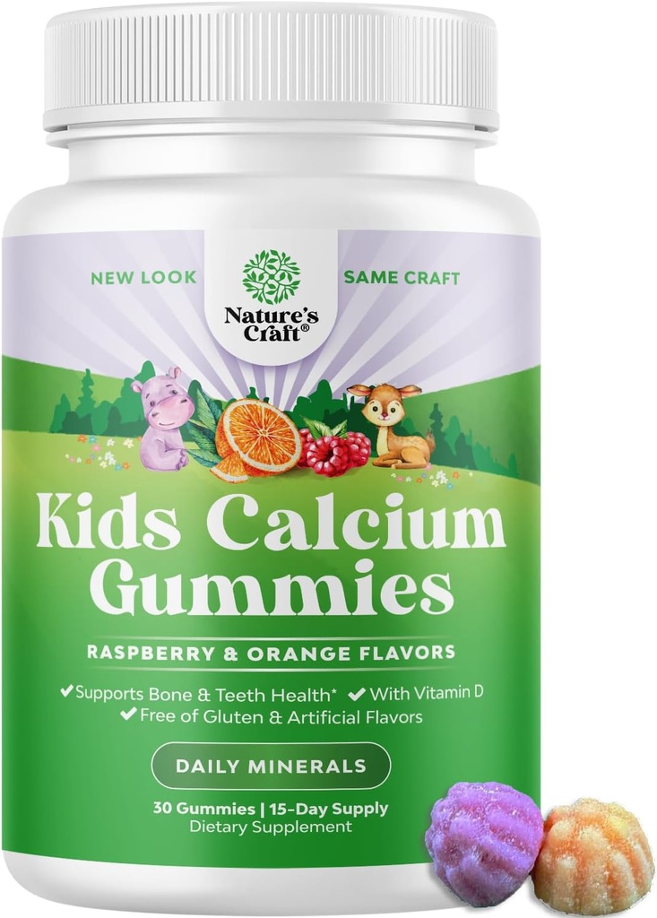 Natures Craft Chutné děti vápníkové gumy - Vitamin D & vápníkové gumy pro děti - Vitamin s & D pro vývoj svalové kosti želatiny zdarma Kosher Children 30ct (1 balení)