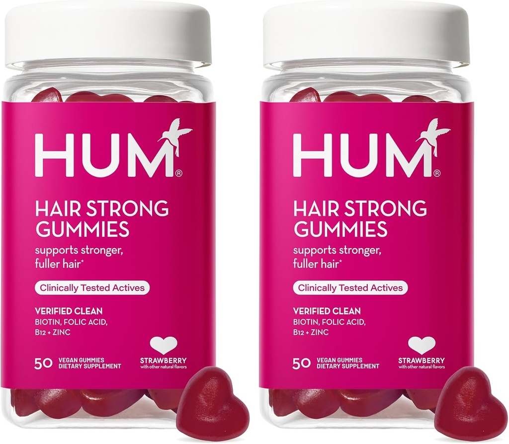 HUM Hair Strong - Denní gumy s Biotin zlepšit růst vlasů - Fo Ti, kyselina listová, zinek, vitamín B12 & PABA na podporu zdravé vlasy, kůže a nehty pro ženy a muže (50- denní zásobování)