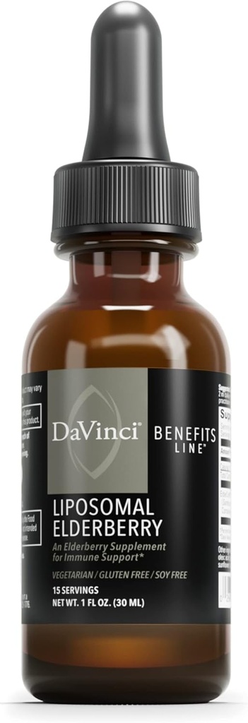 DAVINCI Labs Liposomal Elderberry - Imunitní podpůrný dodatek pro zdravé plíce, hrdlo a Sinus * - s ElderCraft European Black Elderberry Extract - Gluten- Free - Vegetarian - 30 ml, 15 Služeb