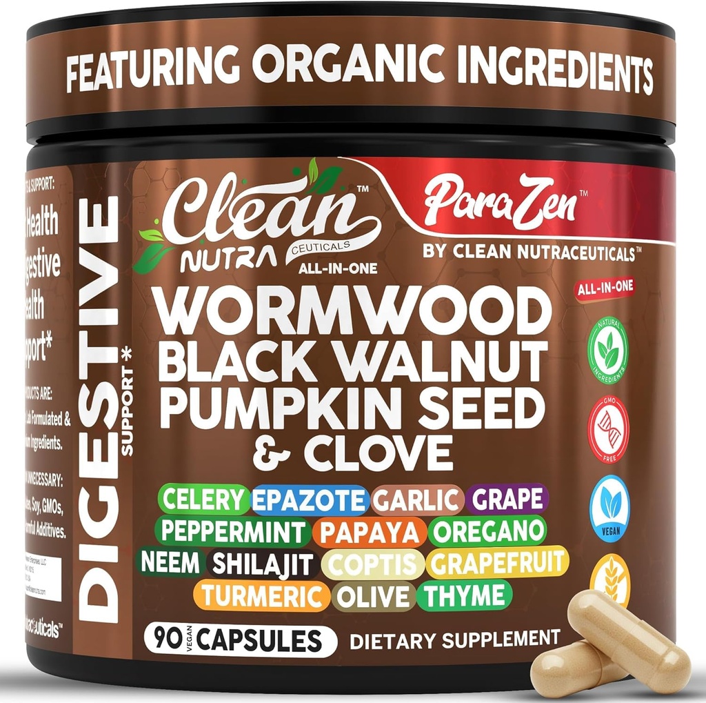 Clean Nutra Wormwood Black Walnut Dýně Seed Clove Oil Celer Česnek Grape Papaya Neem Diatomaceous Earth Womens Probiotic Gut Zdravotní čistota Detox Oregano Olive Turmeric dodatek Veganské kapsle