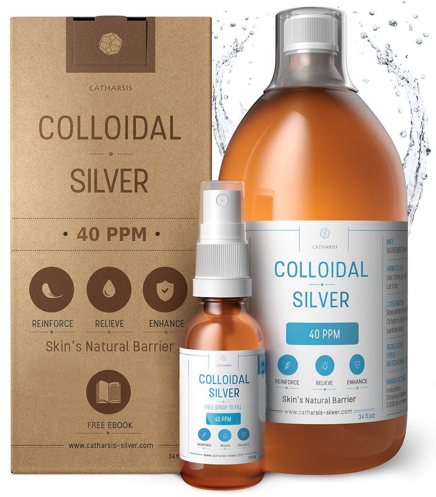 Premium koloidní stříbro ● Optimální koncentrační vzorec, menší částice, lepší výsledky ● Laboratoř Certified ● Liquid Silver Made in EU ● Free Spray Lahvička vyplnit & Ebook (34 fl oz)