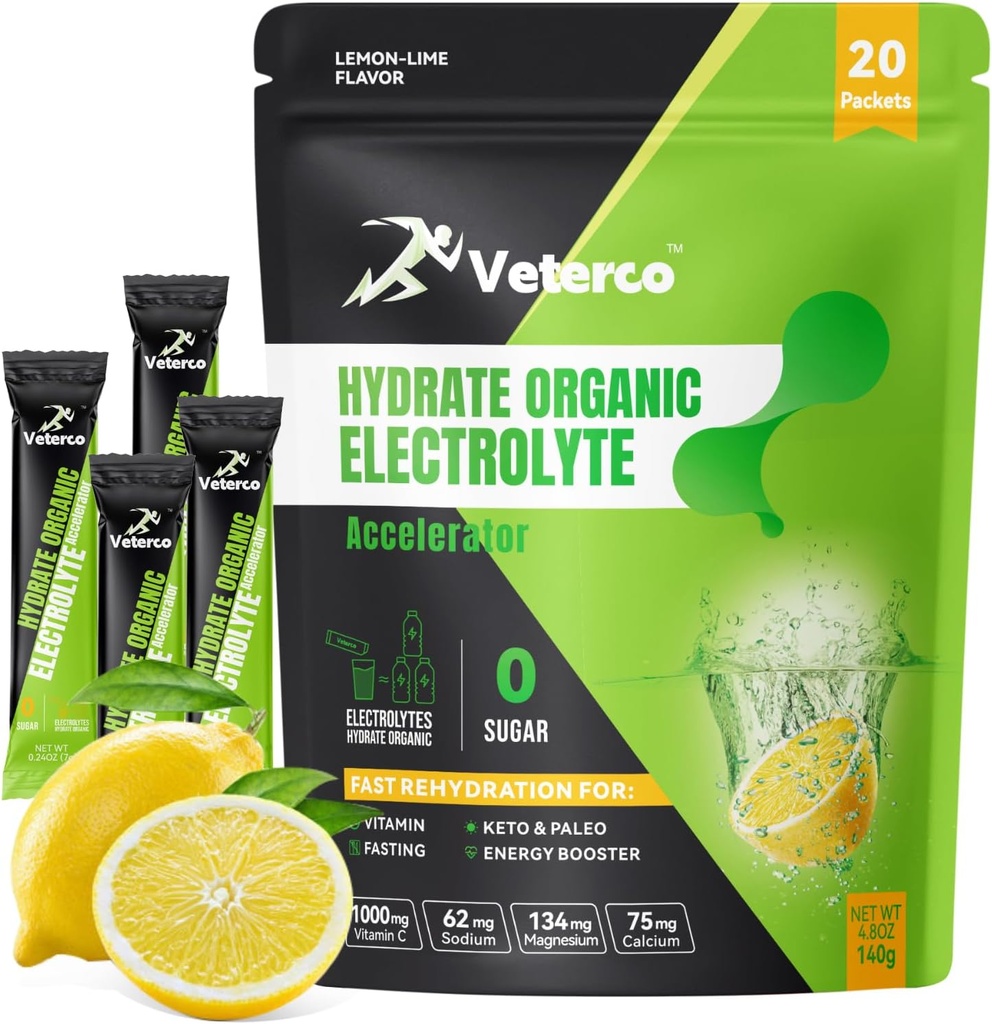 Hydratační Electrolyte Powder, Electrolyte Drink, Hydration Supplement Drink Mix, Hydration Packets with Vitamin & Minerals, Keto Friendly, Vegan, Non- GMO, No Sugar, Lemon Flavor (20 Sticks)