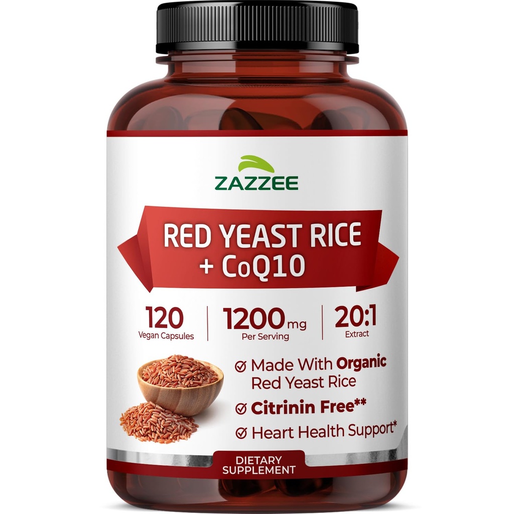 Extra síla červená kvasinková rýže s CoQ10 - 20X Koncentrovaná 1200mg červená kvasinková rýže dodatek s Niacin CoQ 10 a BioPerine pro zvýšení absorpce - Non- GMO Vegan & ISO Lab Tested (75 Služeb)