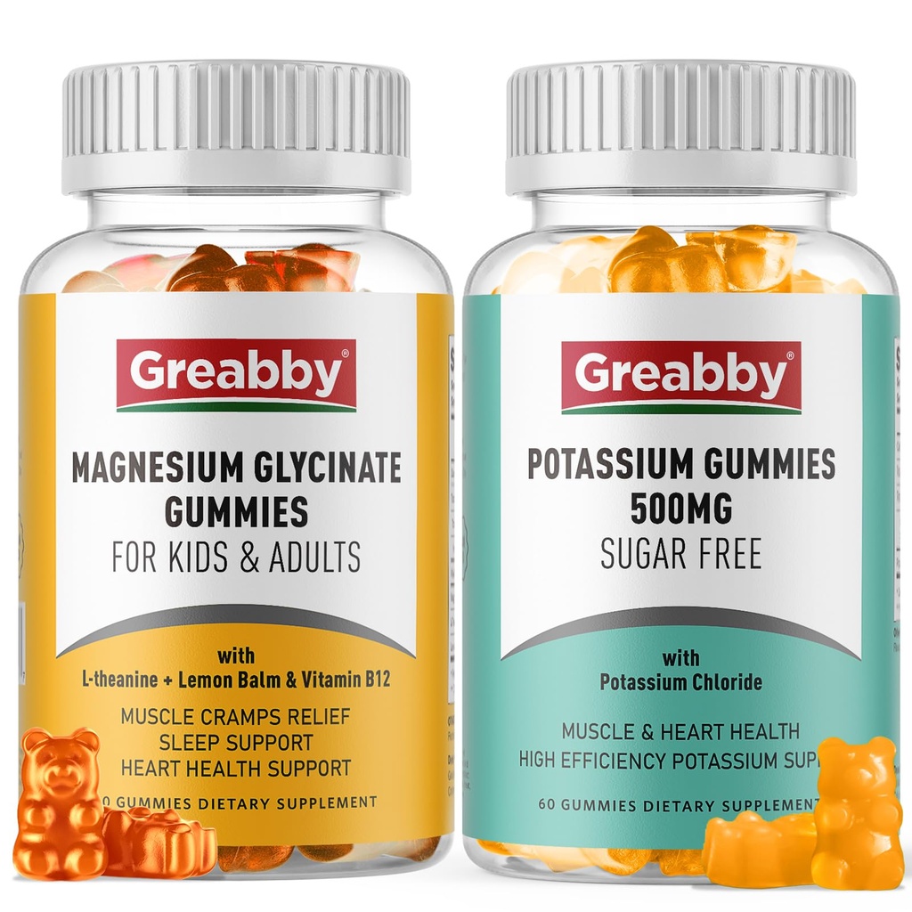 Draslík Magnesium Gummies, Chlorid draselný 500mg, Glycinát hořčíku 300mg, Minerální doplňky pro rodinu