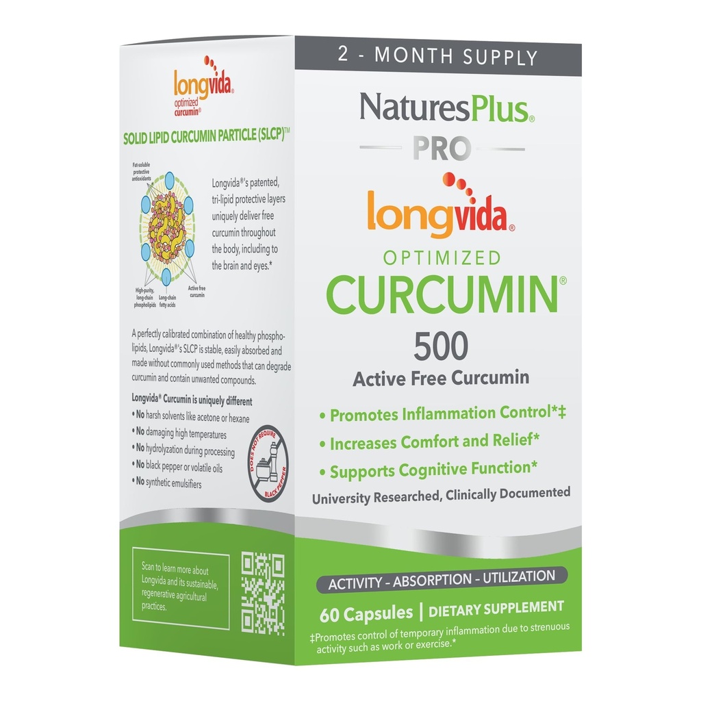NaturesPlus PRO Longvida Curcumin 500 mg - 60 Kapsle - Promotes Health Free Radical Protection - Non- GMO, Vegan & gluten Free - 60 Služeb