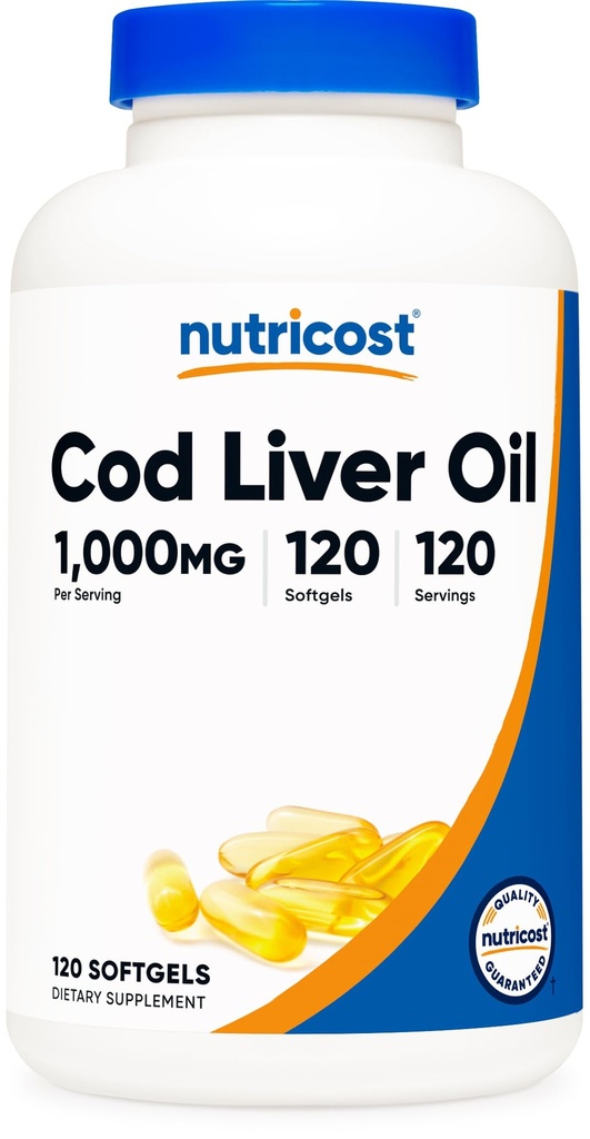 Nutricost Cod Jaterní olej 1000mg, 120 Softgels - Non- GMO & gluten zdarma