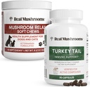 Real Houby Turecko Tail pro lidi (90ct) & Houba Pet Relax Chews (60 Chews) - Bundle for Immunity & Relaxation - Vegan, Non- GMO, gluten- Free, Grain- Free Mushroom Extract doplňky