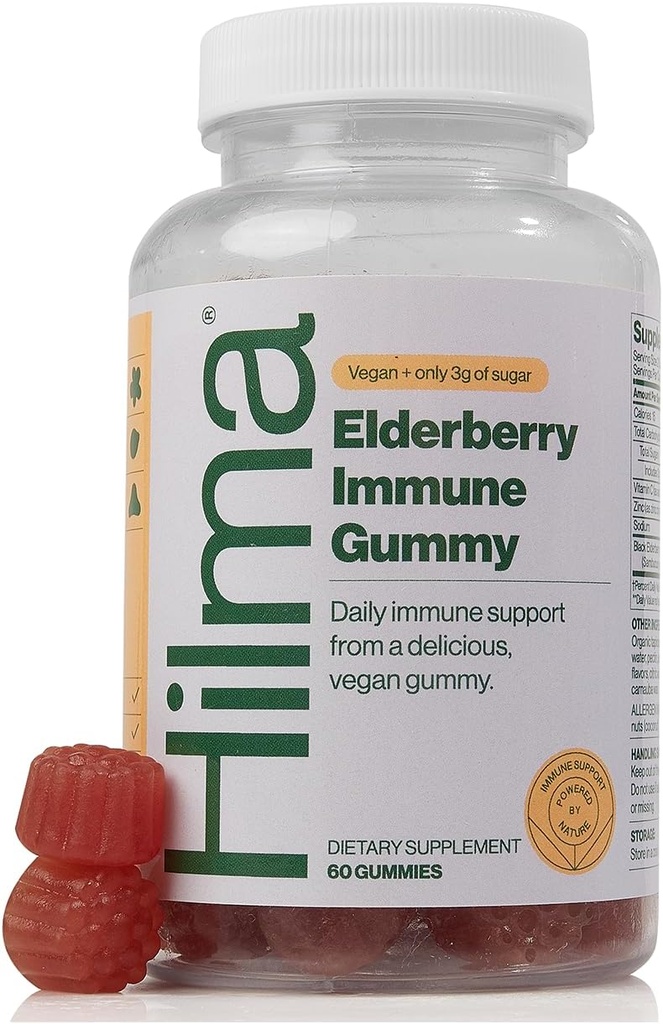 Hilma Elderberry gumové s vitaminem C & zink, přírodní, Vegan, Klinicky osvědčené přísady, Imunitní Supplement Plus Antioxidanty, Přírodní Berry Flavor (60 Gumy)
