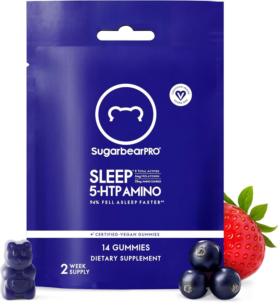 SugarBearPro Sleep Gummy 14 Day Supply, Extra Strength Melatonin 6mg, pro muže a ženy, Vegan Vitamin B6, L- Theanin, 5 HTP, Valerian, Sleep Aid pro dospělé a dospívající, Certified Kosher