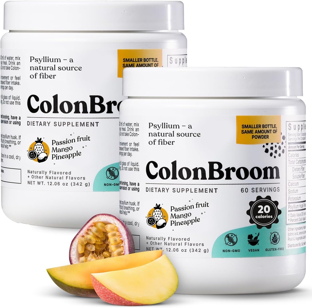 ColonBroom Psylium Husk Powder (Tropical Fruits, 120 Servings) - Colon Cleanse for Bloating Relief & Gut Health - Colon Broom Fiber Powder Drink - Vegan, Lepek zdarma Fiber Powder Dodatek