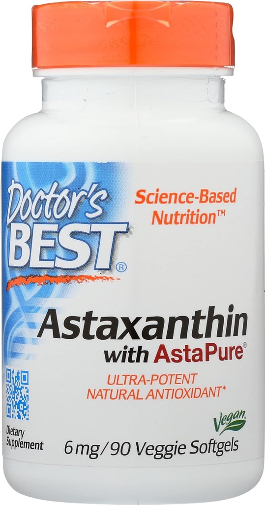 Lékaři Nejlepší Astaxanthin s AstaPure 6 MG, Non- GMO, Vegan, 90 Softgel (balení po 1)