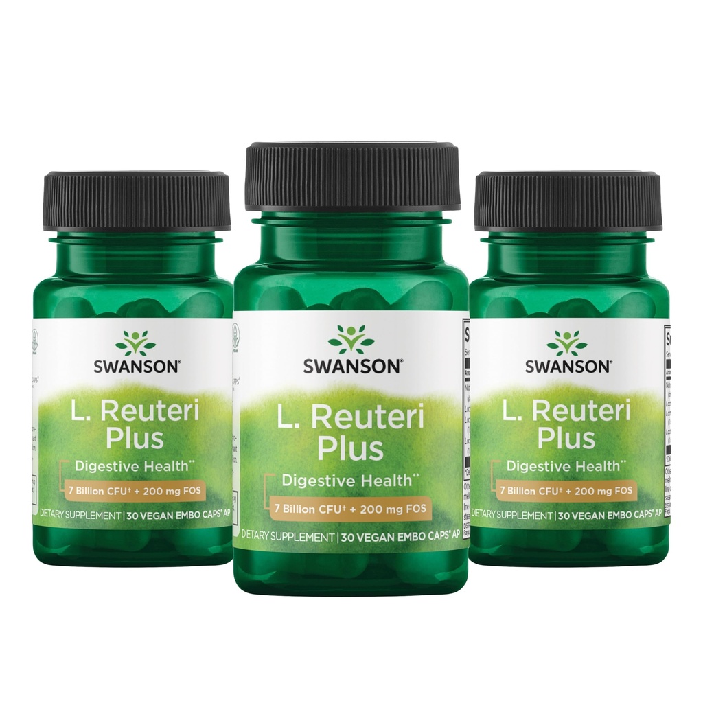 Swanson L. Reuteri Probiotic Plus w / L. Rhamnosus L. Acidophilus & FOS Prebiotic Digestive Support - Promotes Gut Health w / 7 Billion CFU per Capsule - (30 Veggie Capsules) (3 balení)