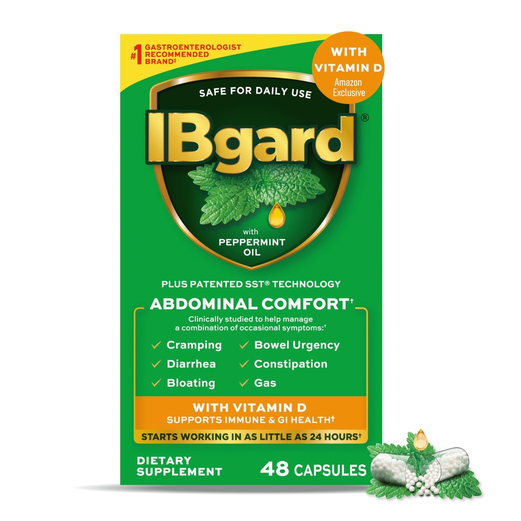 IBgard S vitaminem D, mátové olejové kapsle, podporuje imunitní a GI zdraví, 48 kapslí (Exkluzivní)