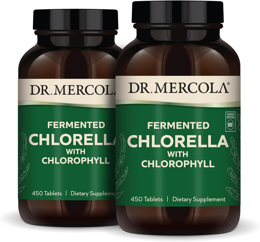Dr. Mercola Fermented Chlorella s chlorofylem, 90 Servings (450 tablet), 2 Lahve, Dietní dodatek, Podporuje imunitní a varhanní zdraví, Non GMO, NSF Certified