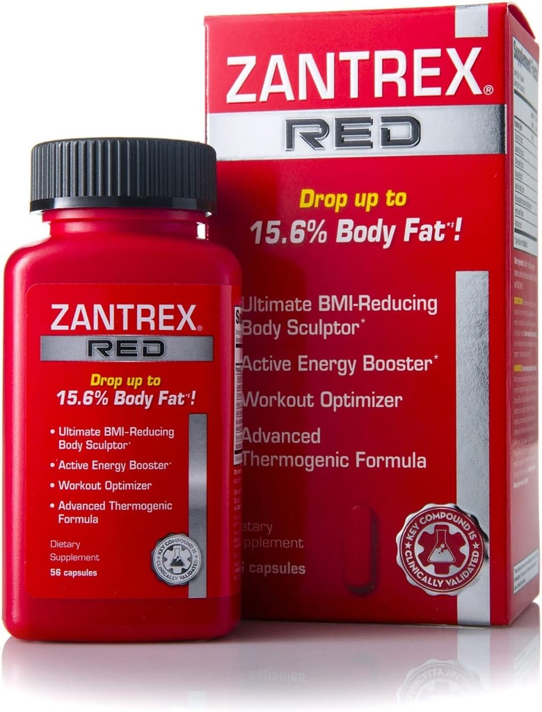 Zantrex Red Fat Burner & Active Energy Booster Dodatek 124; Podporuje tělo sochařství, zvýšené zaměření a cvičení Výkon 124; 56 Kapsle