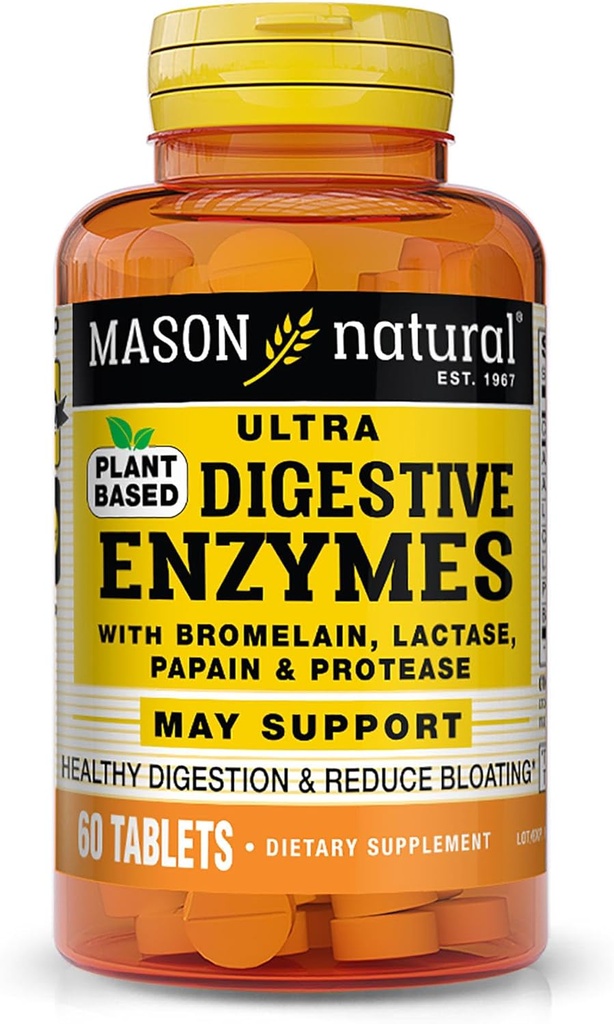 Mason Natural Plant- Based Ultra Digestive Enzymy, s Bromelain, Lactase & Papain, podporuje Digestion & Bloating Relief, 60 Kapsle, balení po 3