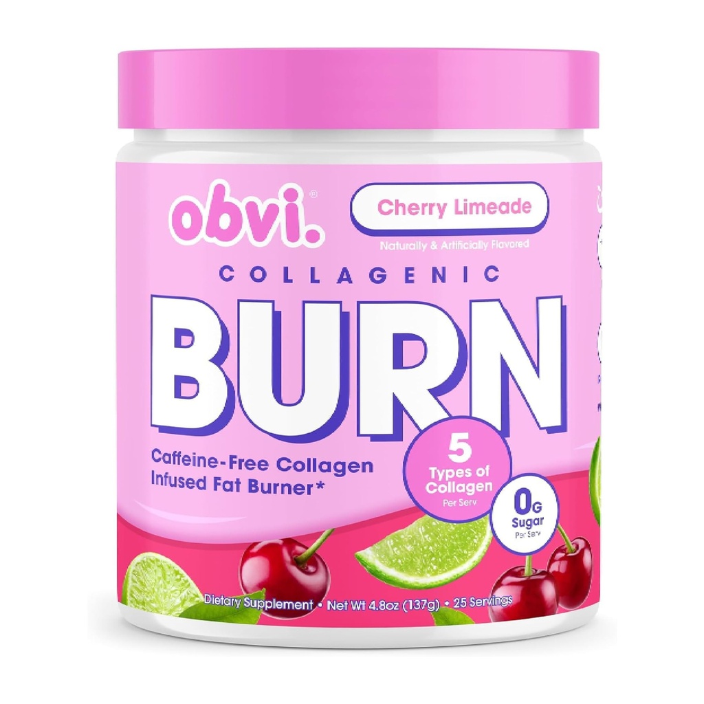 Obvi Collagenic Burn Powder 124; Collagen Peptide Blend with GBB, Ashwagandha & Green Coffee Off124; Podporuje metabolismus, Energie a Wellness Off124; Podporuje pleť, vlasy, hřebíky, Joints Off124; Cherry Limeade 25 Služeb