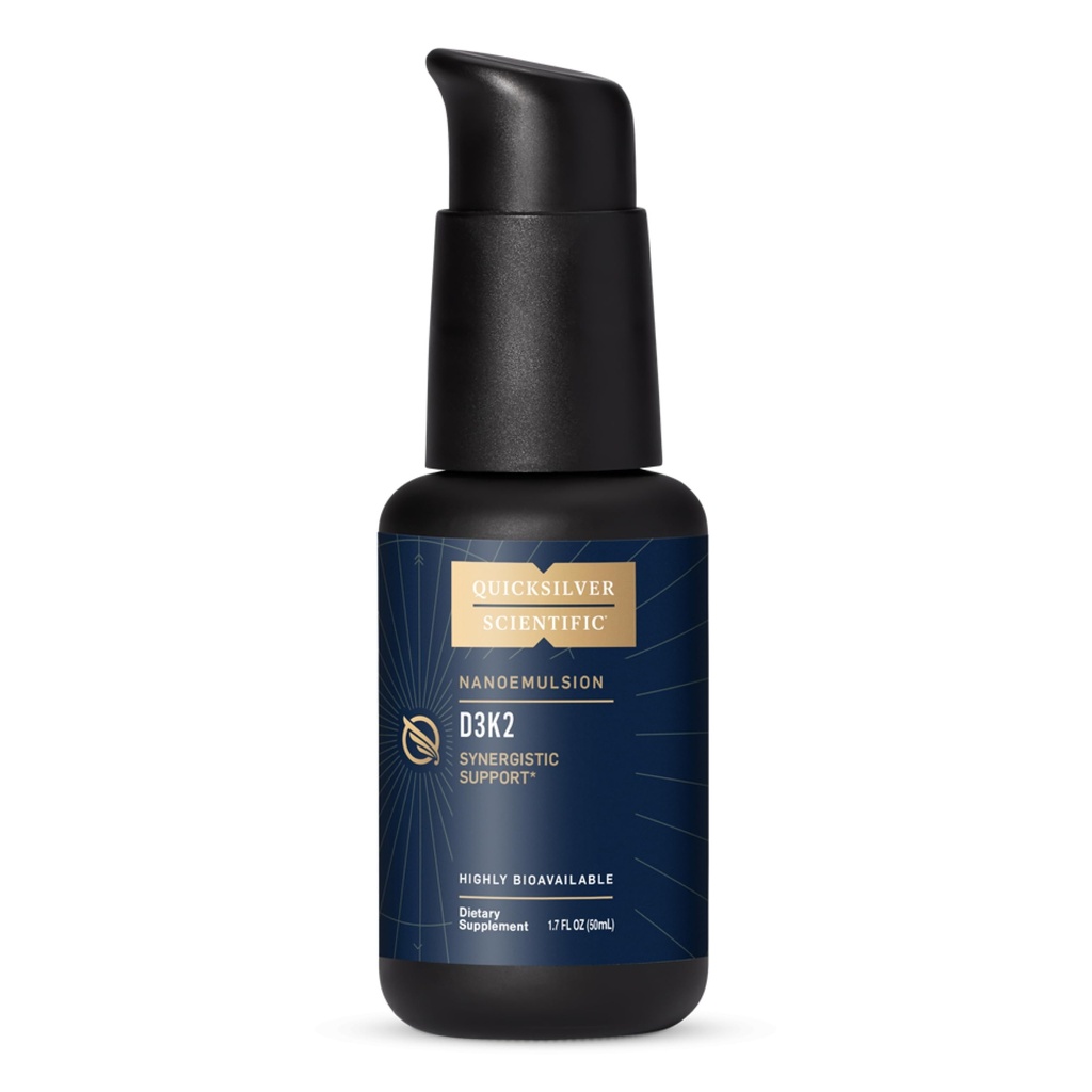 Quicksilver Scientific Nanoemulsified D3K2 - Emulgovaný tekutý vitamin D3 + K2 MK7 Lipozomální doplněk pro srdce, zdraví kostí + imunitní podpora - Bioactive 2500IU pro zvýšenou absorpci (1.7oz / 50ml)
