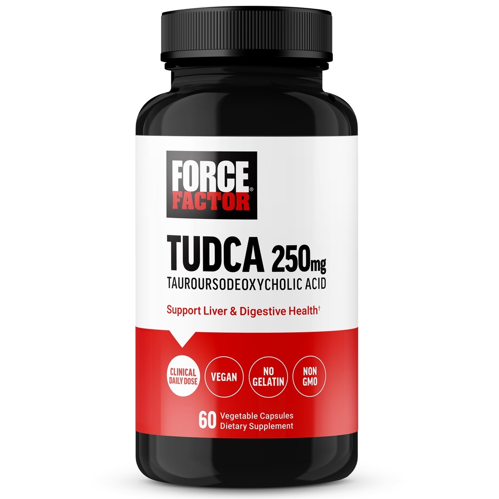 Force Factor TUDCA Játra Support Supplement, Powerful Bile Sůl pro žlučník zdraví a zdraví jater, Tauroursodeoxycholic acid, Klinická dávka, Vegan Friendly, Non- GMO, 60 Zeleninové kapsle